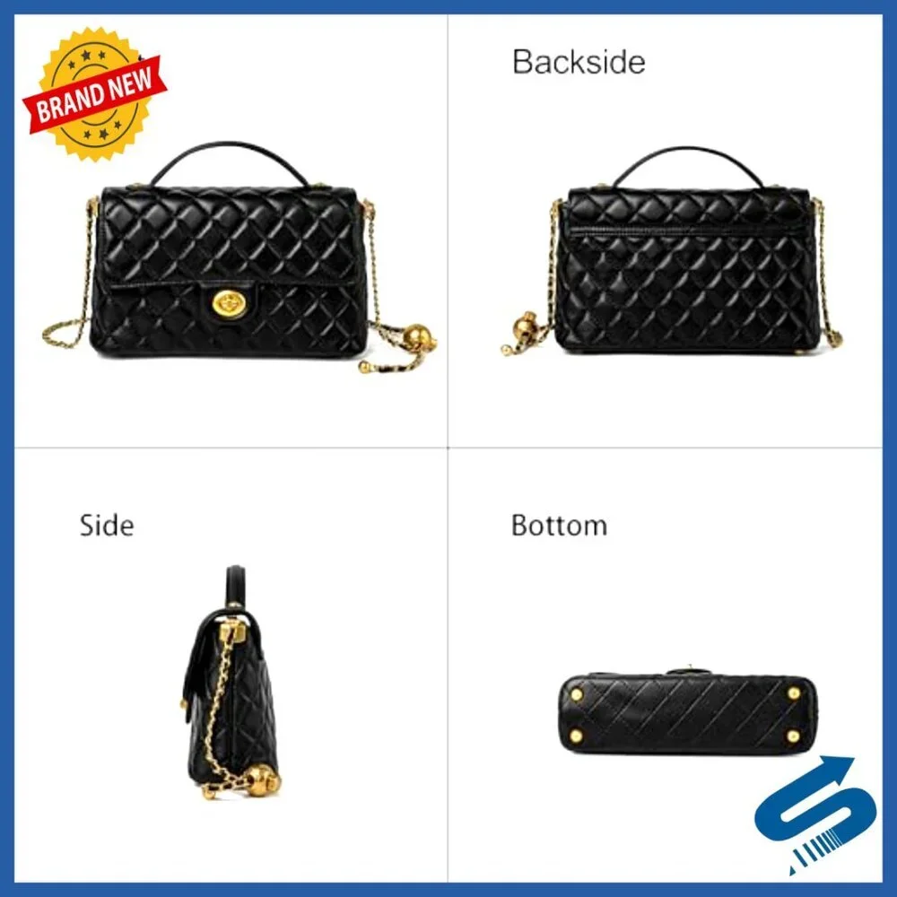 Quilted Lambskin Leather Top Handle Satchel Crossbody Bag with Twist Lock